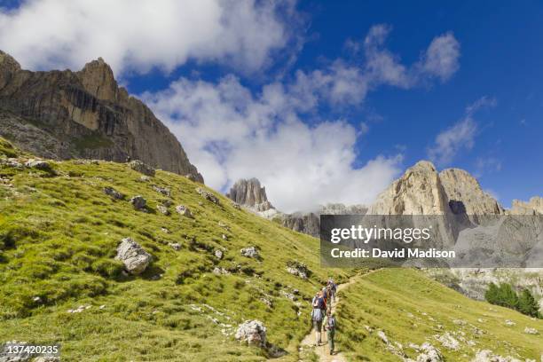 hikers in the dolomites. - catinaccio rosengarten 個照片及圖片檔