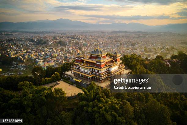 fulari gumba from drone point of view, nepal - katmandu stockfoto's en -beelden