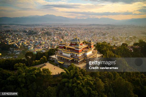 fulari gumba from drone point of view, nepal - nepal stock pictures, royalty-free photos & images