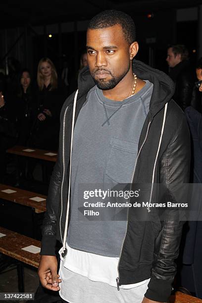 Kanye West attends during the Givenchy Menswear Autumn/Winter 2013 show as part of Paris Fashion Week on January 20, 2012 in Paris, France.