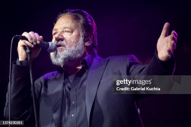 Russell Crowe performs with his band Indoor Garden Party during the "Firebrand" Premiere & Opening Ceremony for the 57th Karlovy Vary International...