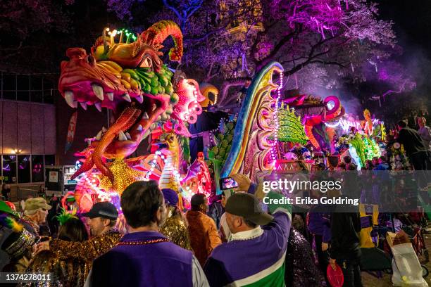 The Orpheus Leviathan, a signature float in the 2022 Krewe of Orpheus parade, rolls down Napoleon Avenue on February 28, 2022 in New Orleans,...