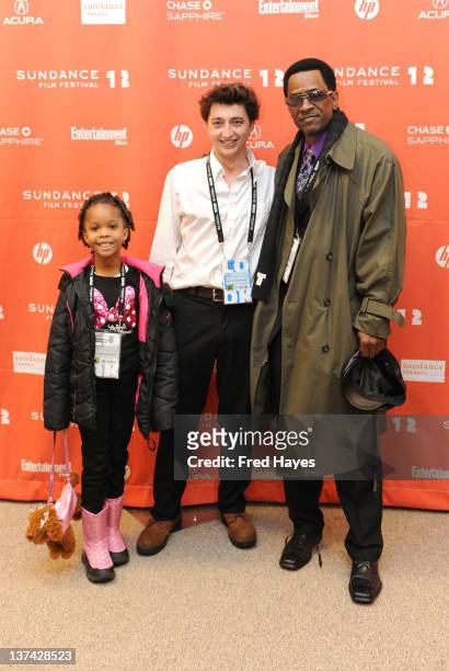 Quvenzhané Wallis, filmmaker Benh Zeitlin and Dwight Henry attend the "Beasts of the Southern Wild" premiere held at the Eccles Theatre during the...