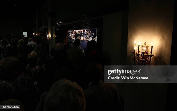 Republican presidential candidate, former Speaker of the House Newt Gingrich speaks to a main room and an overflow room during a town hall style...