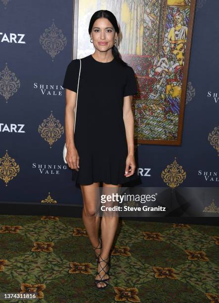 Julia Jones arrives at the Premiere Of STARZ "Shining Vale" at TCL Chinese Theatre on February 28, 2022 in Hollywood, California.