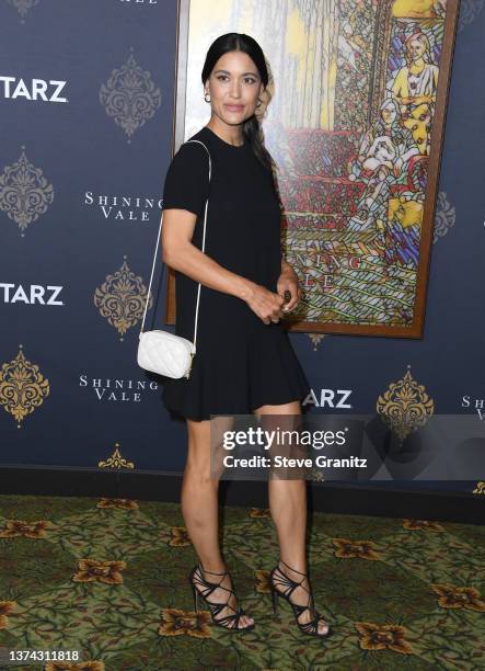 Julia Jones arrives at the Premiere Of STARZ "Shining Vale" at TCL Chinese Theatre on February 28, 2022 in Hollywood, California.