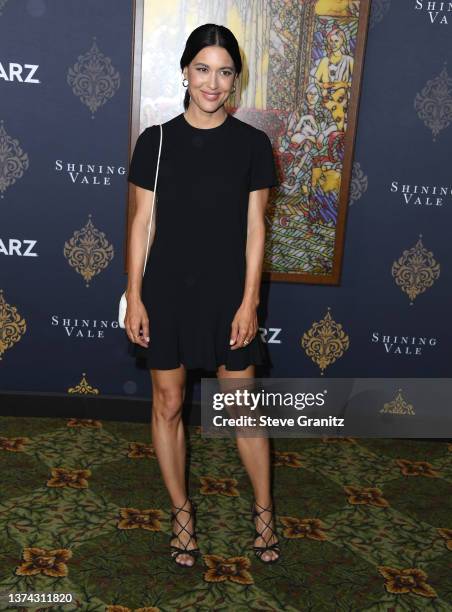 Julia Jones arrives at the Premiere Of STARZ "Shining Vale" at TCL Chinese Theatre on February 28, 2022 in Hollywood, California.