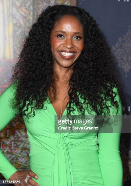 Merrin Dungey arrives at the Premiere Of STARZ "Shining Vale" at TCL Chinese Theatre on February 28, 2022 in Hollywood, California.
