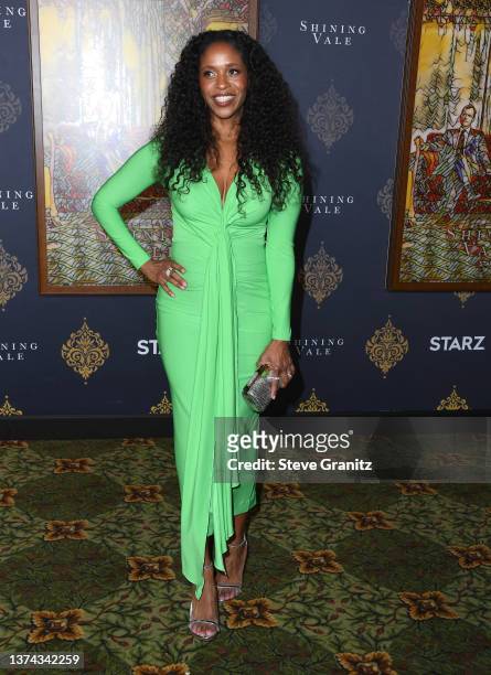 Merrin Dungeyarrives at the Premiere Of STARZ "Shining Vale" at TCL Chinese Theatre on February 28, 2022 in Hollywood, California.