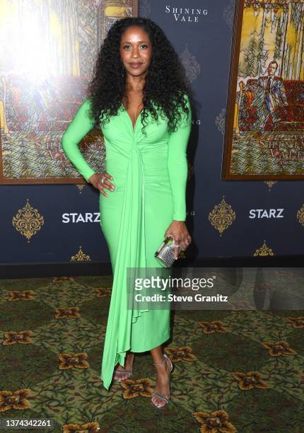 Merrin Dungeyarrives at the Premiere Of STARZ "Shining Vale" at TCL Chinese Theatre on February 28, 2022 in Hollywood, California.