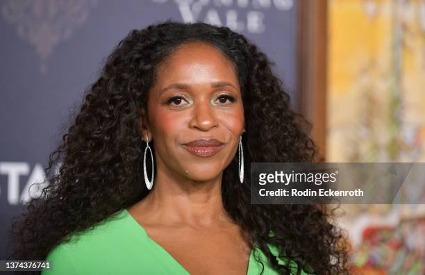 Merrin Dungey attends the premiere of STARZ "Shining Vale" at TCL Chinese Theatre on February 28, 2022 in Hollywood, California.
