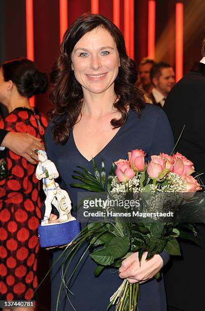Bettina Mittendorfer after receiving the Bavarian Movie Award during the Bavarian Movie Awards 2012 at Prinzregententheater on January 20, 2012 in...
