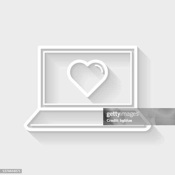 laptop with heart. icon with long shadow on blank background - flat design - heart shape 3d stock illustrations