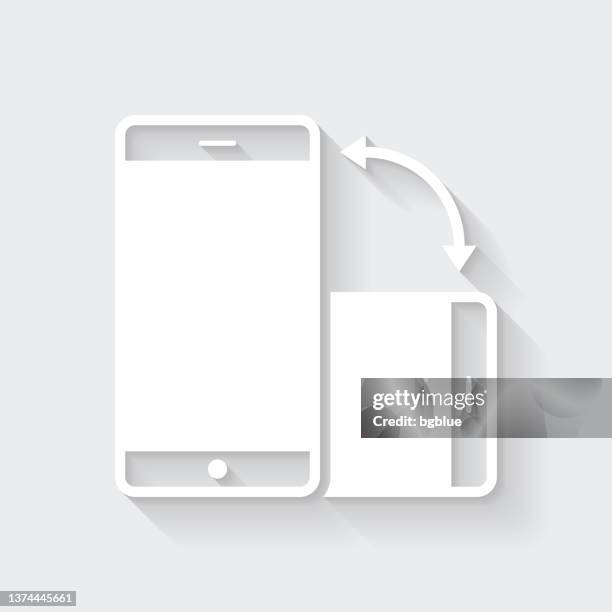 rotate smartphone. icon with long shadow on blank background - flat design - turned out stock illustrations