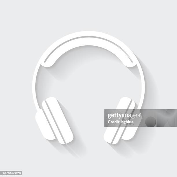 headphones. icon with long shadow on blank background - flat design - dj console stock illustrations