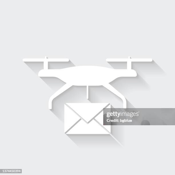 delivery drone with mail. icon with long shadow on blank background - flat design - propeller isolated stock illustrations