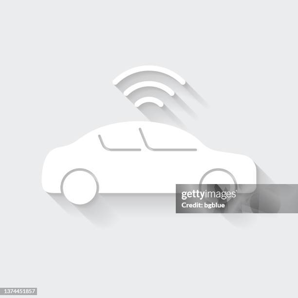 connected car. icon with long shadow on blank background - flat design - driving connected car stock illustrations