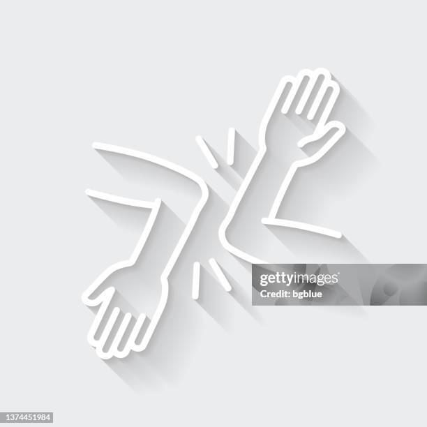 elbow bump - novel greeting. icon with long shadow on blank background - flat design - elbow bumping stock illustrations