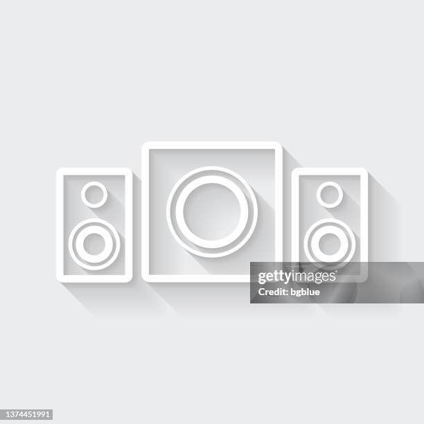 speaker sound system with subwoofer. icon with long shadow on blank background - flat design - empty white studio stock illustrations