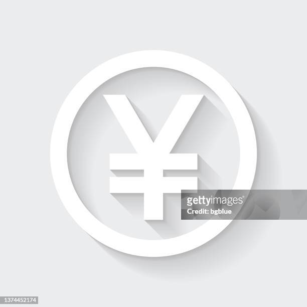 yen coin. icon with long shadow on blank background - flat design - yuan stock illustrations