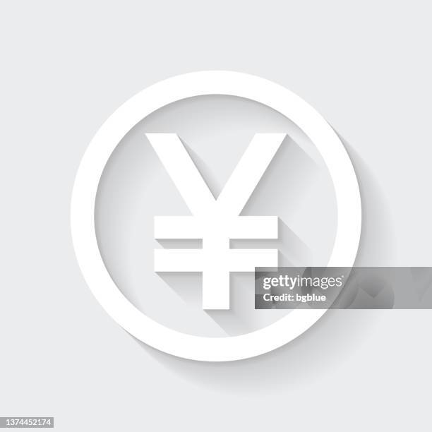 yen coin. icon with long shadow on blank background - flat design - chinese currency 幅插畫檔、美工圖案、卡通及圖標