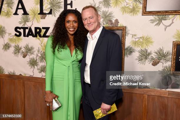 Merrin Dungey and Kevin Rider attend the "Shining Vale" Global Premiere Event And Screening on February 28, 2022 in Los Angeles, California.