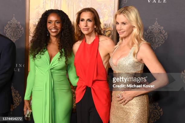 Merrin Dungey, Alysia Reiner, and Mira Sorvino attend the "Shining Vale" Global Premiere Event And Screening on February 28, 2022 in Los Angeles,...