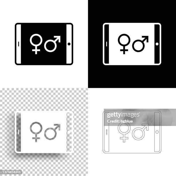 tablet pc with gender symbols. icon for design. blank, white and black backgrounds - line icon - couple using tablet stock illustrations