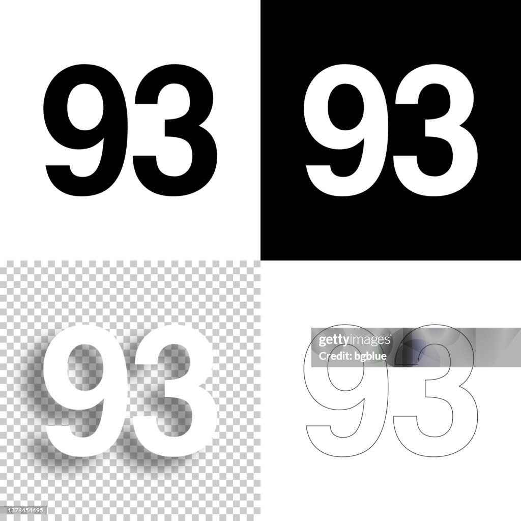 93 - Number Ninety-three. Icon for design. Blank, white and black backgrounds - Line icon