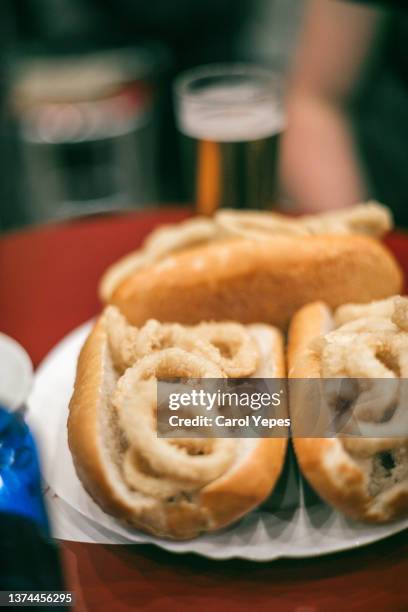 calamari sandwich on table.spanish tapa - madrid tapas stock pictures, royalty-free photos & images