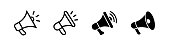 Megaphone set, outlined style and flat style or glyph