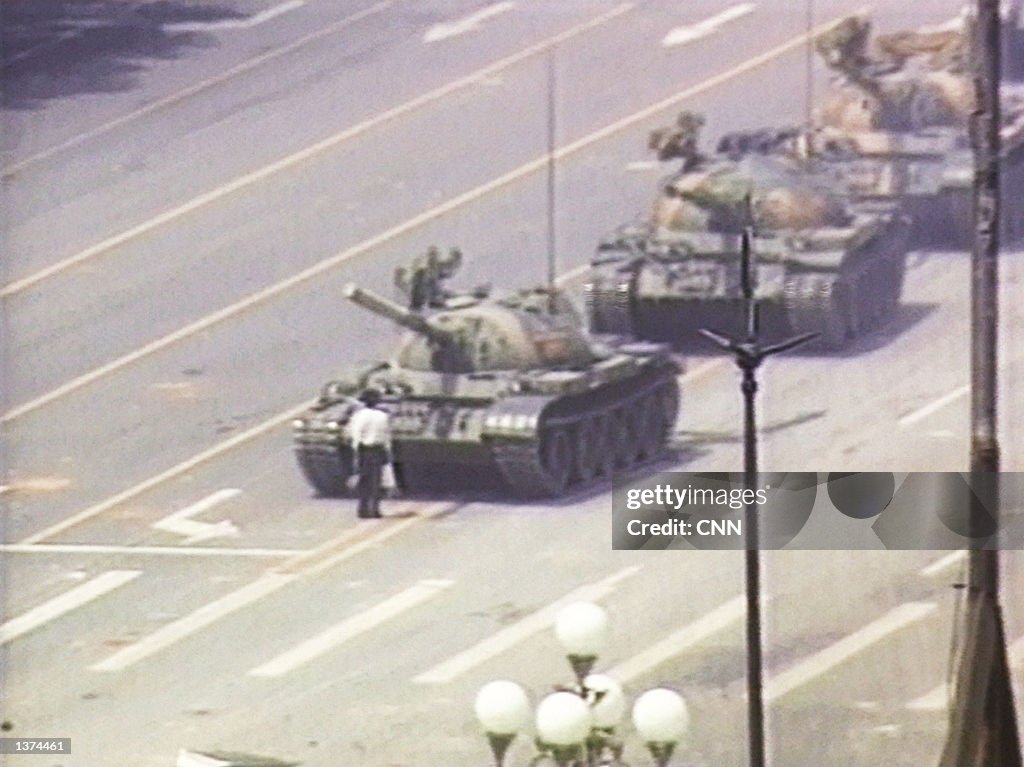 Chinese Activist Blocks Column of Tanks