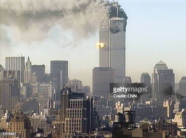 Hijacked United Airlines flight 175 is flown into the south tower of the World Trade Center on September 11, 2001. The plane is one of four hijacked...