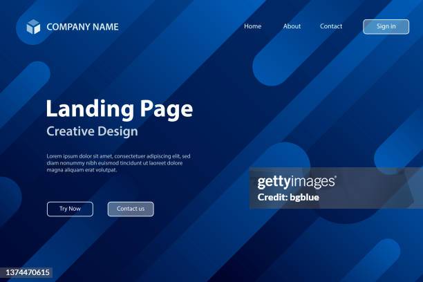 landing page template - abstract design with geometric shapes - trendy blue gradient - blue background stock illustrations