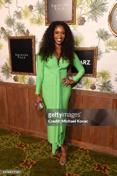 Merrin Dungey attends the "Shining Vale" Global Premiere Event And Screening on February 28, 2022 in Los Angeles, California.