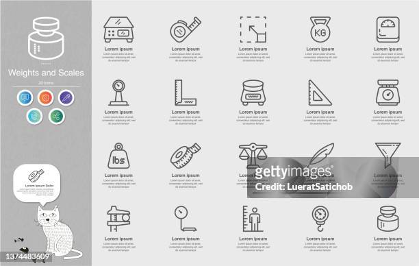 weights and scales line icons content infographic - length stock illustrations