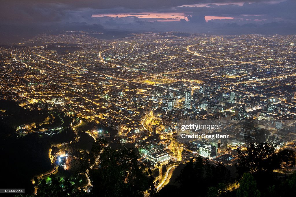 Bogota cityscape at sunset