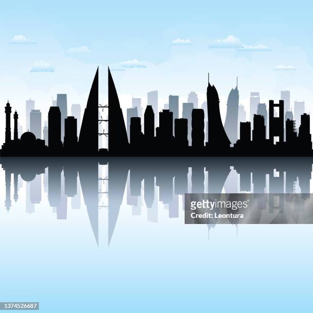 manama, bahrain (all buildings are moveable, complete and highly detailed) - bahrain skyline stock illustrations