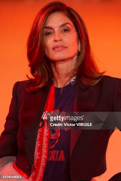 Cindy Crawford walks the runway during the Off White Ready to Wear Fall/Winter 2022-2023 fashion show as part of the Paris Fashion Week on February...