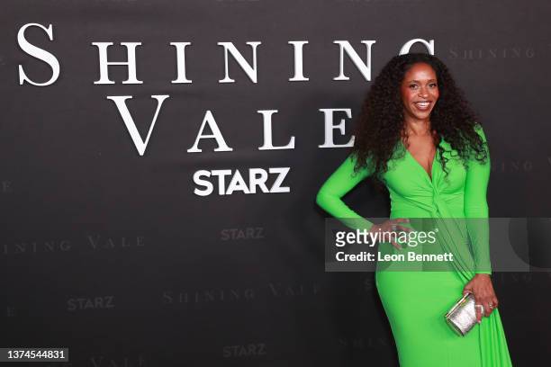 Merrin Dungey attends premiere of STARZ "Shining Vale" - red carpet at TCL Chinese Theatre on February 28, 2022 in Hollywood, California.