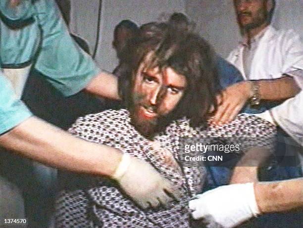 The American Taliban soldier John Walker-Lindh is treated at an Army hospital on December 2, 2001 in Sheberghan, Afghanistan. In a deal with...