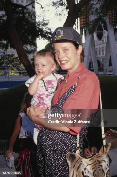 American actress Rebecca Broussard and her daughter, Lorraine Nicholson attend the Ode to Kids event, held at the Los Angeles Children's Museum in...