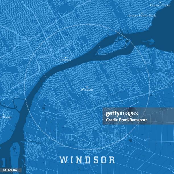 windsor on city vector road map blue text - detroit river 幅插畫檔、美工圖案、卡通及圖標