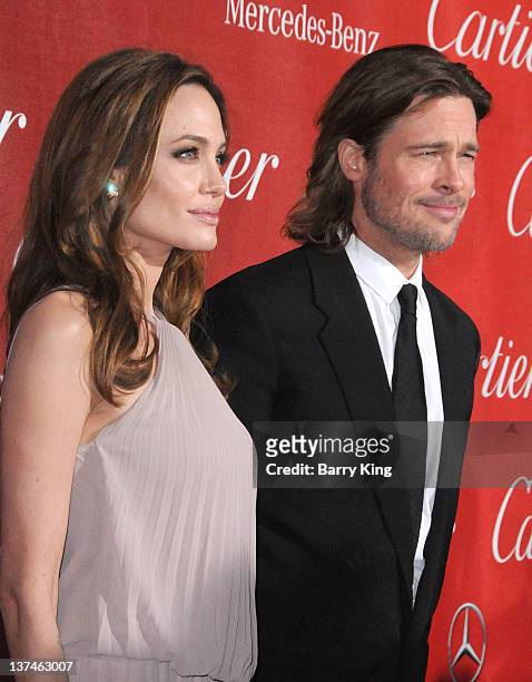 Actors Angelina Jolie and Brad Pitt arrive at the 23rd Annual Palm Springs International Film Festival Awards Gala at Palm Springs Convention Center...