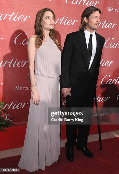 Actors Angelina Jolie and Brad Pitt arrive at the 23rd Annual Palm Springs International Film Festival Awards Gala at Palm Springs Convention Center...