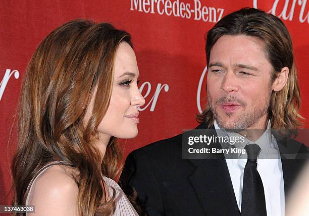 Actors Angelina Jolie and Brad Pitt arrive at the 23rd Annual Palm Springs International Film Festival Awards Gala at Palm Springs Convention Center...