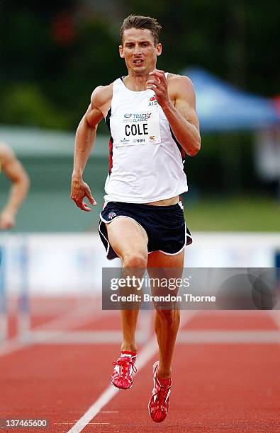 Brendan Cole of AIS competes in the Men's 400m Hurdles during the 2012 Hunter Track Classic on January 21, 2012 in Newcastle, Australia.