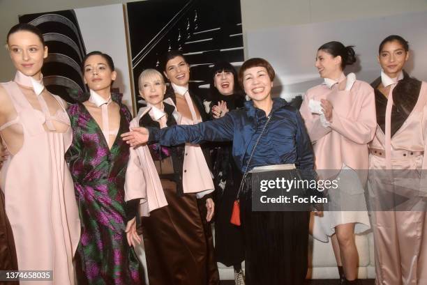 Models dressed in Ken Okada, Actress Eloise Valli, Chantal Thomass and designer Ken Okada walks the runway during the Ken Okada Womenswear...