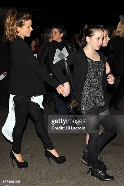 Kate Beckinsale and Lily Sheen her daughter arrive at the Cirque du Soleil "OVO" Celebrity Opening Night Gala at Santa Monica Pier on January 20,...