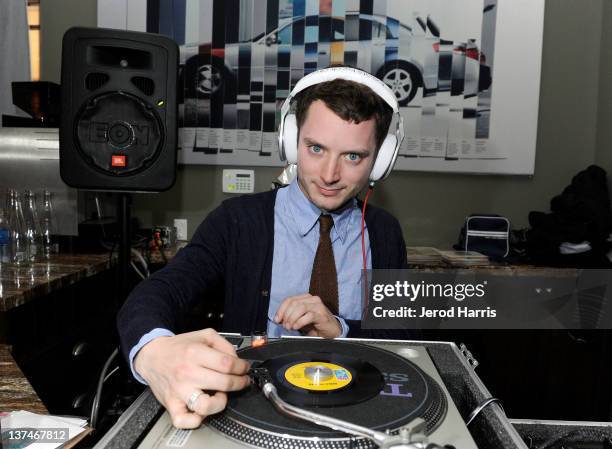 Actor Elijah Wood DJ's at the "Celeste and Jesse Forever" dinner held at Acura Studio on January 20, 2012 in Park City, Utah.